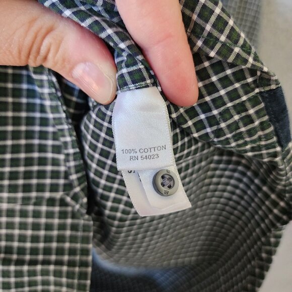 Banana Republic Green Mini Check Gingham Long Sleeve Button Down Shirt Size L - Picture 10 of 15